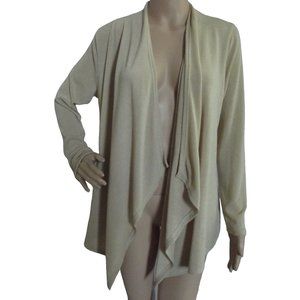 Super Nova Large Tan Beige Cascading Front Cardigan Sweater L lightweight